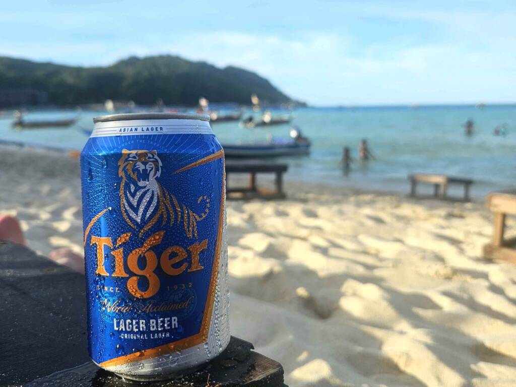 Cold Tiger beer on beach in Parhentian Islands 