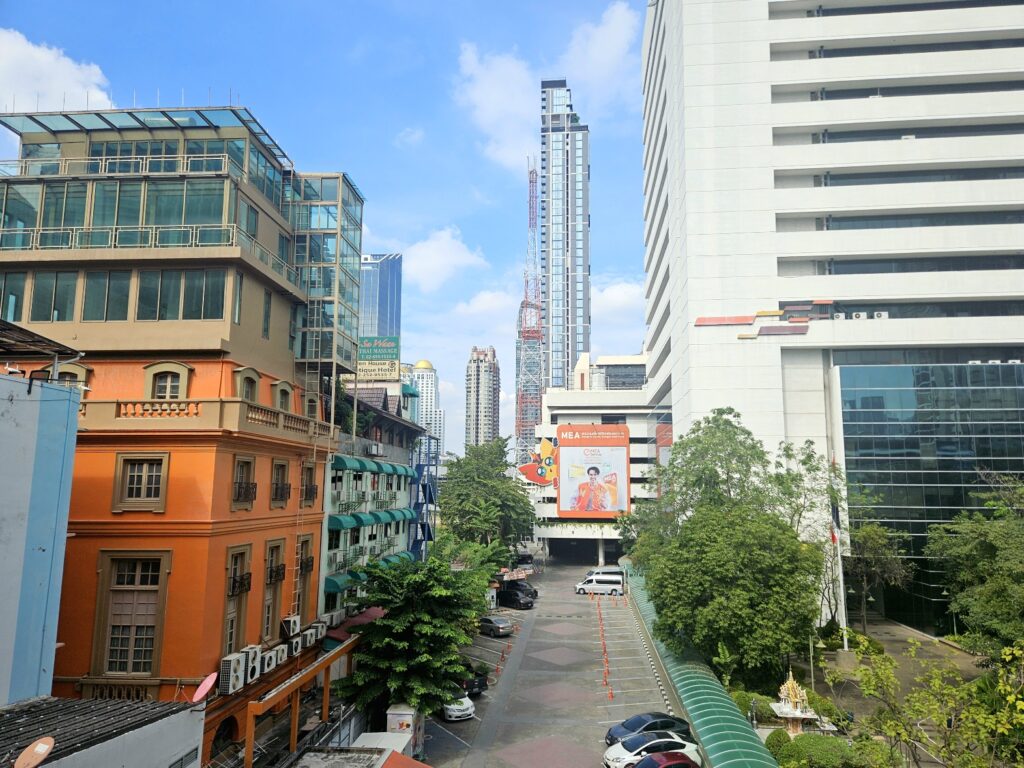 Bangkok skyline with modern buildings in Siam District as seen from the BTS station